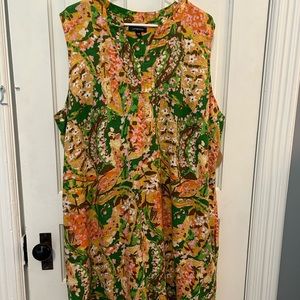 Lands End 100% Linen Shift Dress w/ Pockets. Bright Floral Botanical. Size 24